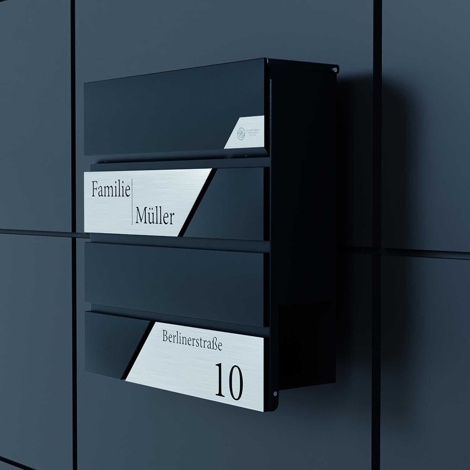 Premium Briefkasten mit Zeitungsfach Anthrazit - Postkasten personalisiert mit Familienname Straße und Hausnummer