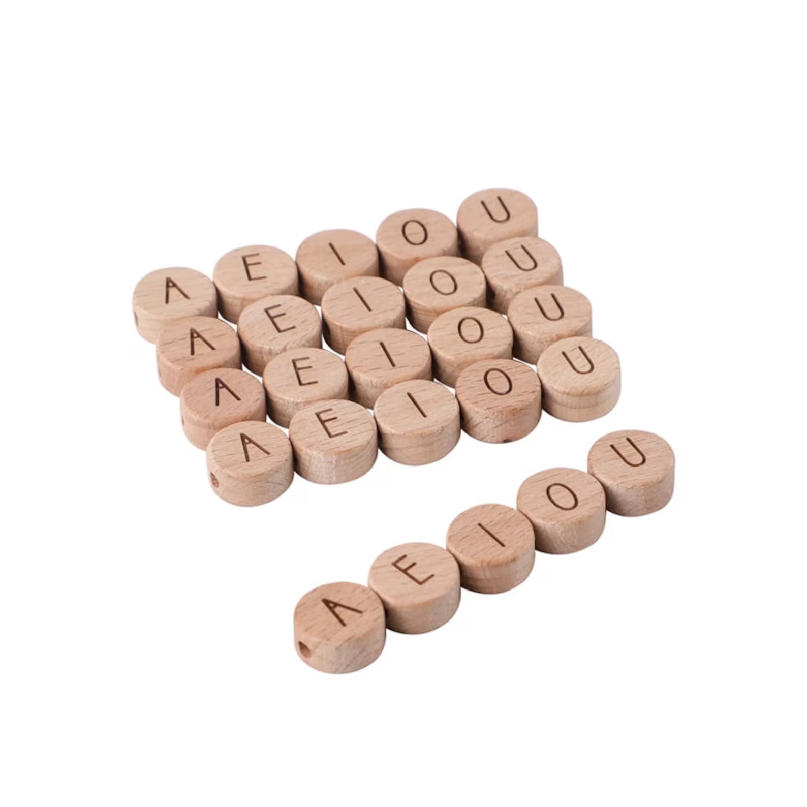 Holzbuchstaben Perlen Rund Flach 15mm DIY Schnullerkette zum auffädeln