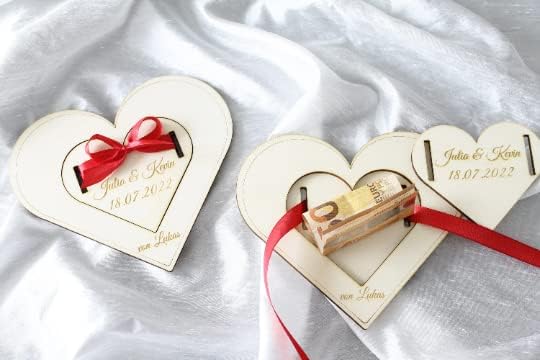 Geldgeschenk Hochzeit Personalisiert Herzform aus Holz mit Band