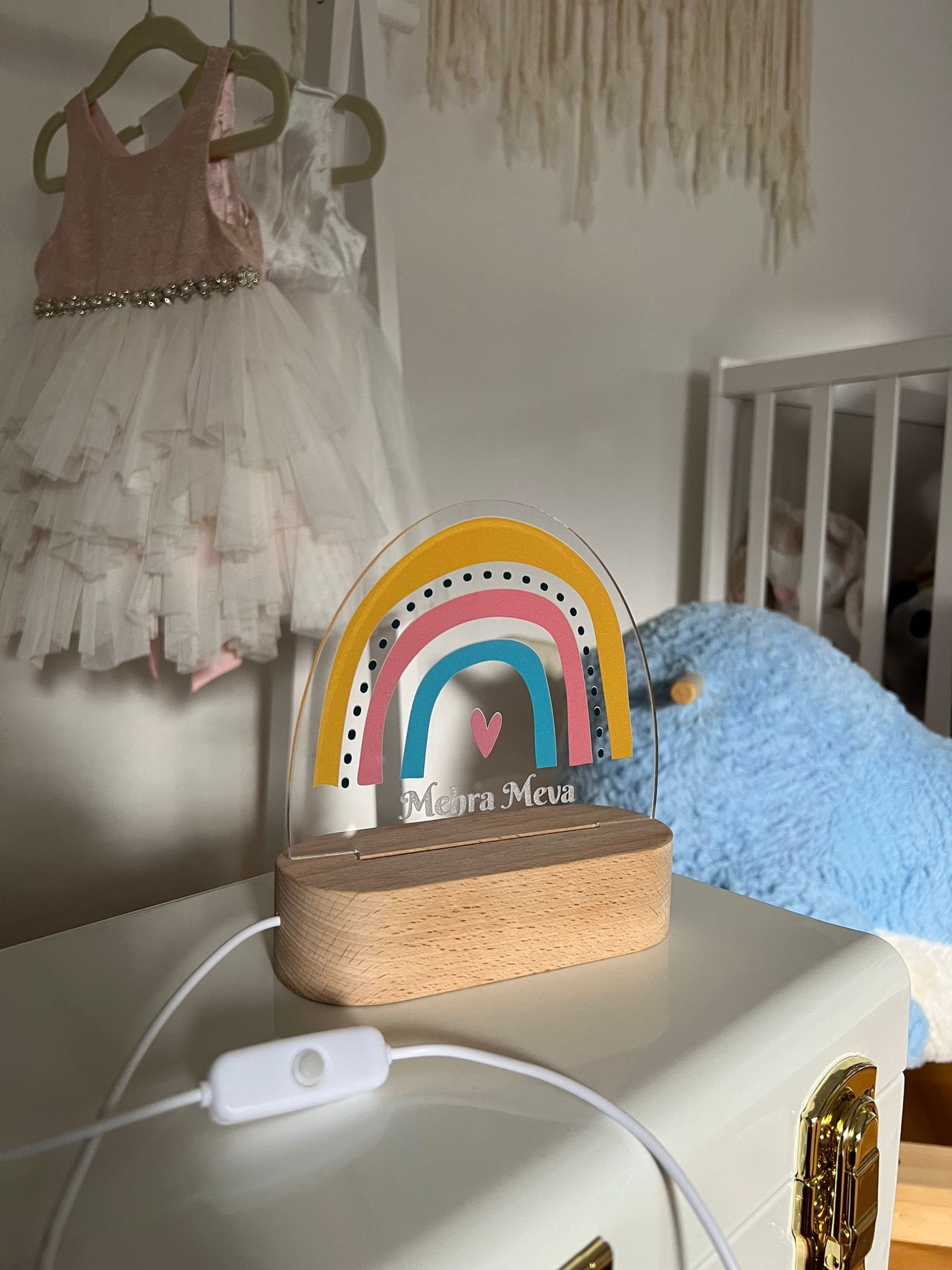 Nachtlicht Kinder Baby Personalisiert Acryl Regenbogen mit Name und Datum