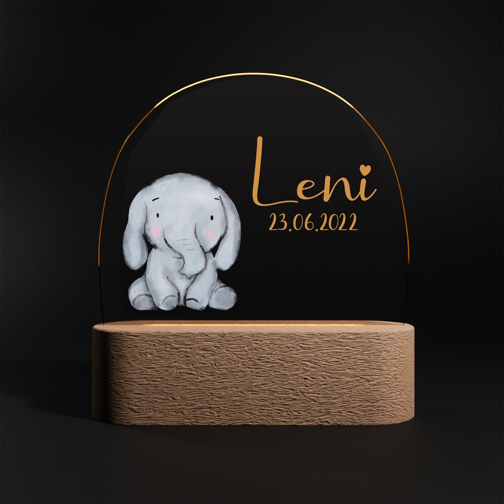 Nachtlicht Kinder Baby Personalisiert Acryl Elefant mit Name und Datum