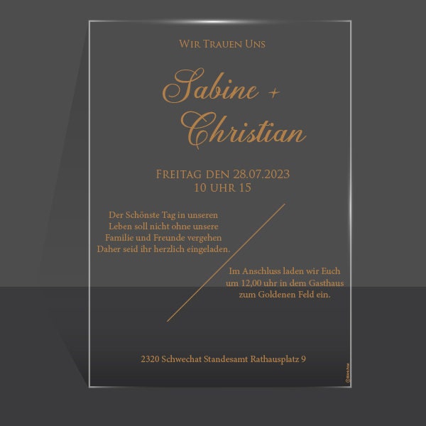 Modell 3 - Einladungskarten aus Acrylglas personalisierbar - Plexiglasscheiben für Hochzeitseinladung