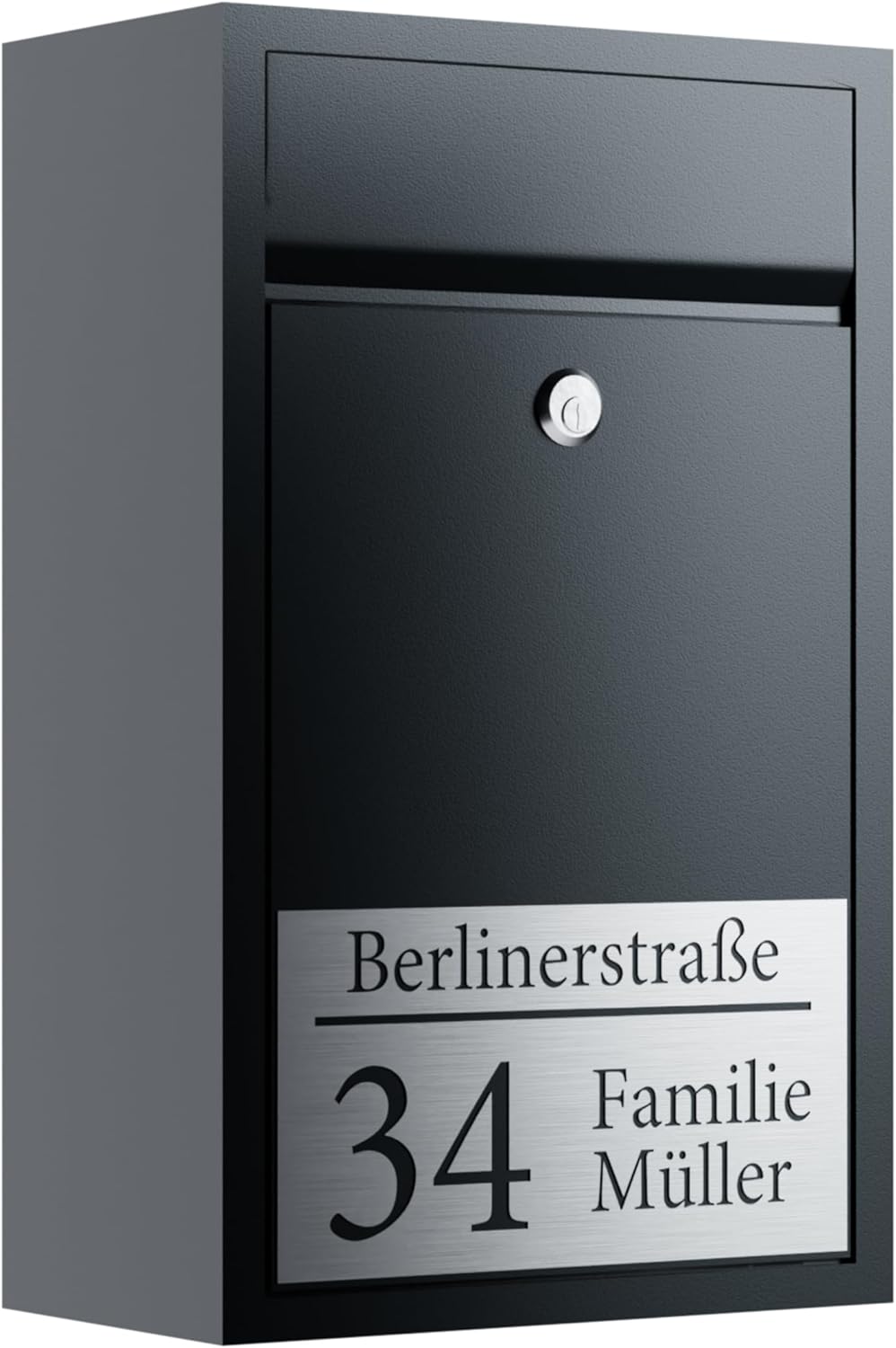 Premium Briefkasten Anthrazit - Postkasten personalisiert mit Familienname Straße und Hausnummer