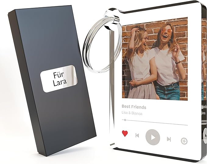 Spotify ähnlich Schlüsselanhänger Personalisiert mit Foto und Wunschtext wahlweise mit Geschenkbox