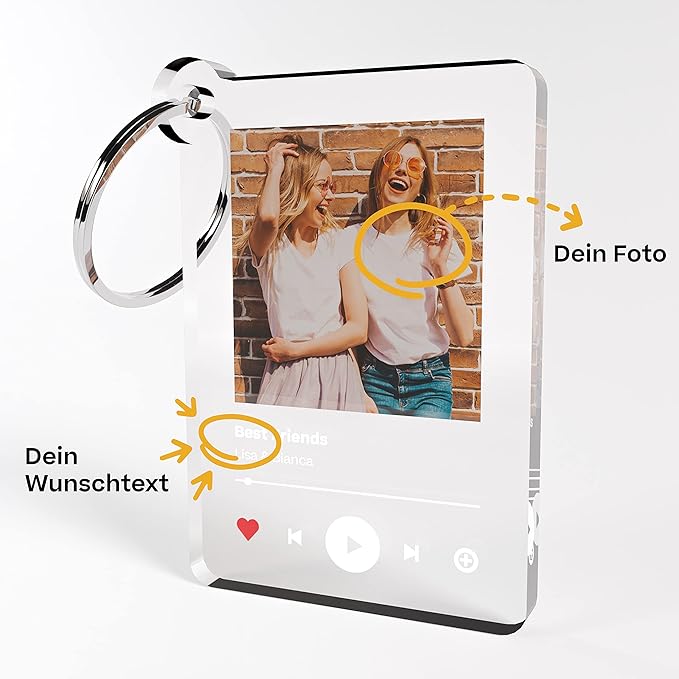 Spotify ähnlich Schlüsselanhänger Personalisiert mit Foto und Wunschtext wahlweise mit Geschenkbox