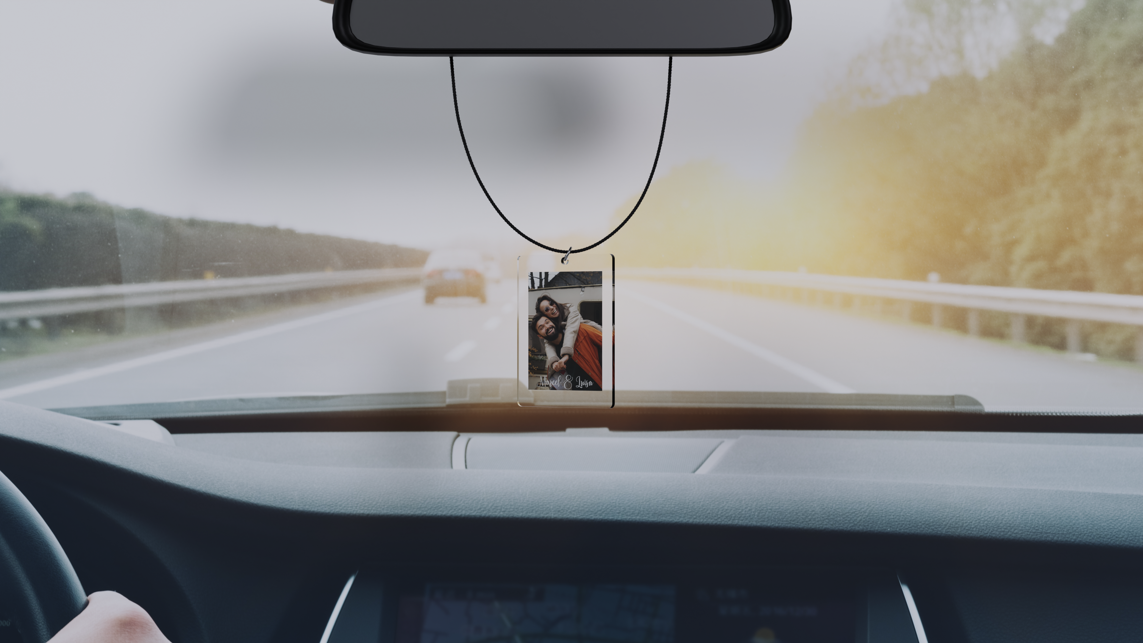 Ciondolo per specchio con foto personalizzato con foto e testo desiderato - stampato su entrambi i lati in vetro acrilico - ciondolo per auto per specchio - regalo per auto 